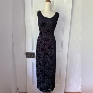 Classic Black Floral Velvet Maxi Dress - Sleeveless